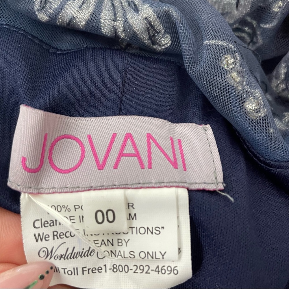 Jovani Ruched Evening gown Dress Embroidered Rhinestons size 00 pageant Blue - Picture 13 of 13